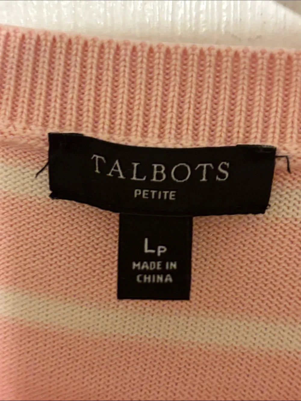 TALBOTS Pink Striped Crewneck Sweater Butterfly Embroidery Size LP